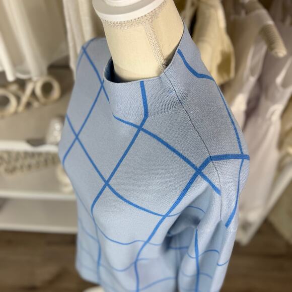 Loft Women's Size M Mockneck Blue Windowpane Long Sleeve Sweater #3459 - Picture 2 of 8